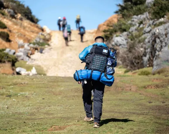 Hiker exploring the rocks
